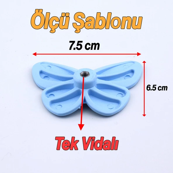 Plastik Kelebek Kulp Mavi Mobilya Çoçuk Odası Kız Erkek Dolap Kapak Kulpu Çekmece Kulbu 1 ADET - 11