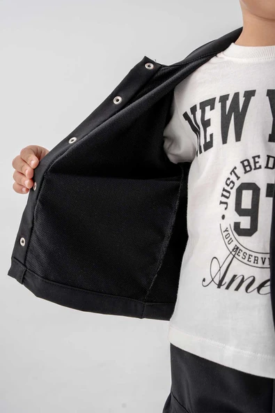 Çıtçıtlı Balon Cepli 3 Parça Erkek Çocuk Ceketli Takım