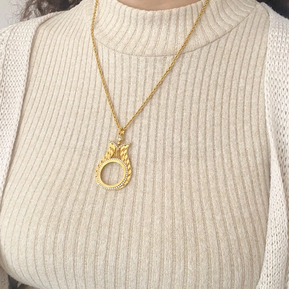 Altın Kaplama Arpalı Lale Model Çeyrek Çerçeve Kolye Ucu TGR-361 - Resim 3