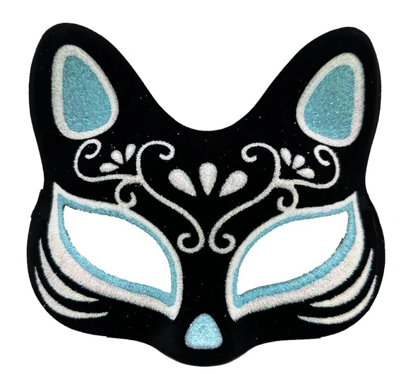 Nessiworld    Siyah Renk Süet Kaplama Üzeri Gümüş Mavi Simli Kedi Maskesi 17x14 cm - 4