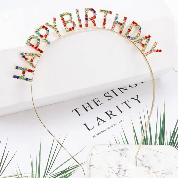 Nessiworld   Rengarenk Kristal Taşlı Ekstra Lüks Gümüş Kaplama Happy Birthday Taç 16x17 cm - 5