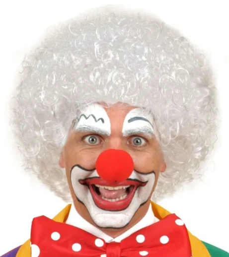 NessiWorld Beyaz Renk Kıvırcık Afro Bonus Peruk Saç ve Kırmızı Sünger Burun Seti - 2