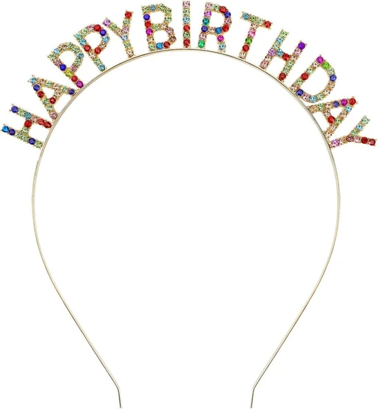 Nessiworld   Rengarenk Kristal Taşlı Ekstra Lüks Gümüş Kaplama Happy Birthday Taç 16x17 cm - 4