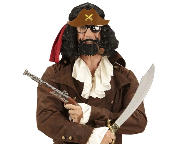 NessiWorld Kahve Renk Şapkalı Siyah Sakallı Pipolu Jack Sparrow Denizci Korsan Gözlüğü 24x25 cm - 3