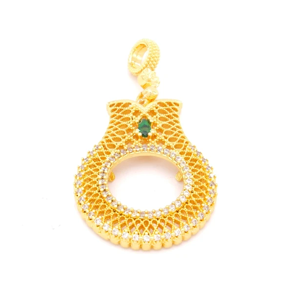 Altın Kaplama Zirkon Taşlı Lale Model Yarım Çerçeve Kolye Ucu TGR-368 ürün görseli