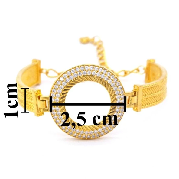 Çeyrekli Çerçeve Bileklik Altın Kaplama İki Sıra Zirkon Taşlı Kelepçe BLZ-260 - Resim 4