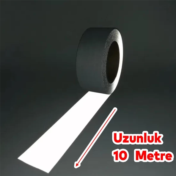 Metalize Gri Renk Düz Desensiz Reflektörlü Bant Gece Parlayan En 5 cm 10 Mt İkaz Bandı Reflektif - 3