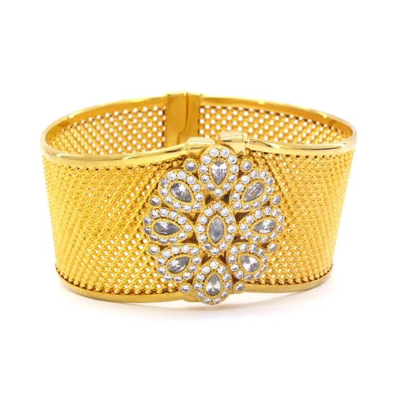 İmitasyon Trabzon Hasırı Altın Kaplama Yaşam Çiçeği Taşlı Kelepçe BLZ-267