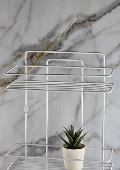 3 Katlı Banyo Rafı - Termo Plastik Kaplama Metal Şampuanlık - Üç Raflı - 3