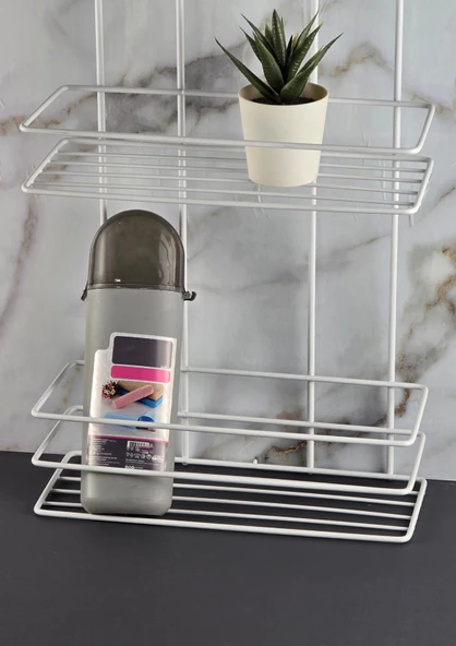 3 Katlı Banyo Rafı - Termo Plastik Kaplama Metal Şampuanlık - Üç Raflı - 4