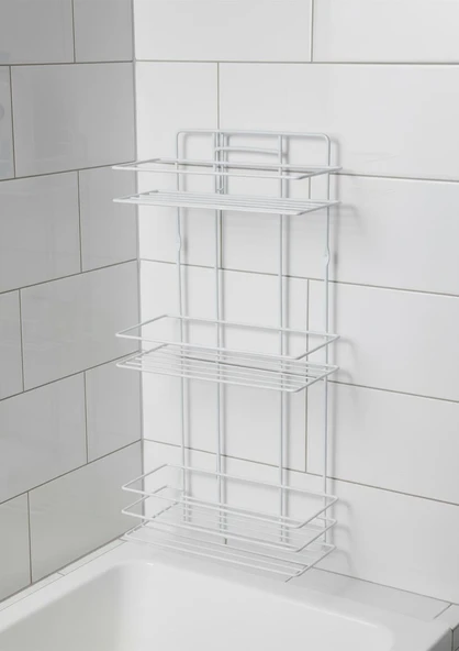 3 Katlı Banyo Rafı - Termo Plastik Kaplama Metal Şampuanlık - Üç Raflı - 2