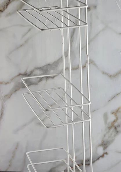 3 Katlı Banyo Rafı - Termo Plastik Kaplama Metal Şampuanlık - Üç Raflı - 5
