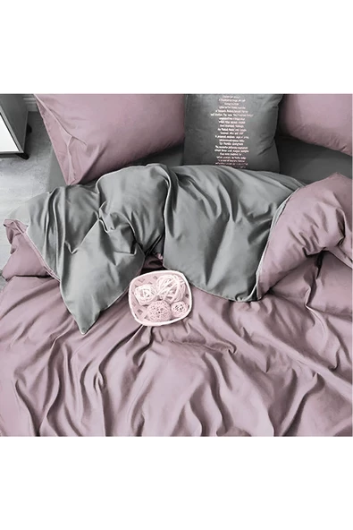 Lastikli Nevresim Takımı Çift Kişilik Set Lila- Gri - 3
