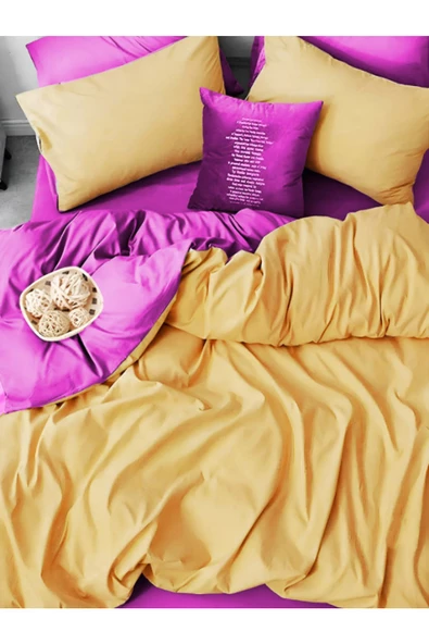 Lastikli Nevresim Takımı Tek Kişilik Set Sarı - Lila