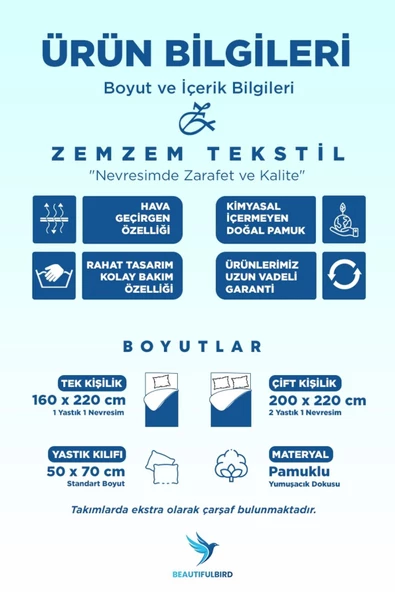 Çarşaflı Çift Kişilik Nevresim Takımı Pamuklu - 2