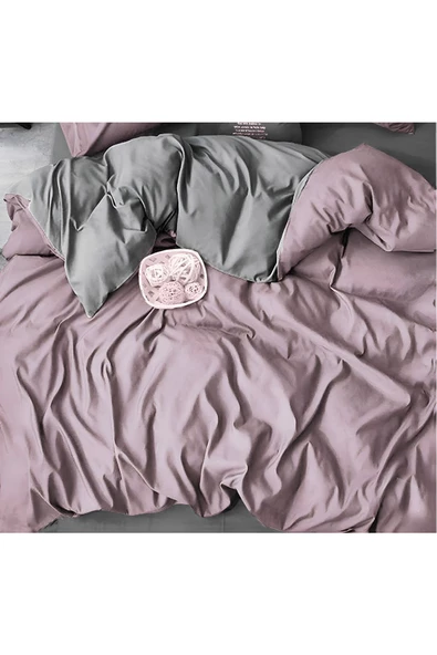Lastikli Çarşaflı Nevresim Takımı Tek Kişilik Lila - Gri - 2