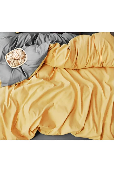 Çift Kişilik Nevresim Set Sarı - Gri - 2