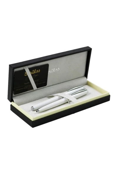 Scrikss 33 Dolmakalem + Tükenmez kalem Takım Beyaz Lüks Kutuda - 2