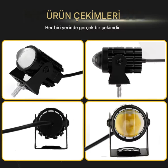 1 Adet Motosiklet Scooter  ATV Uyumlu Mercekli Sis Farı Sarı-Beyaz Çift Renk 12V 50W - 2