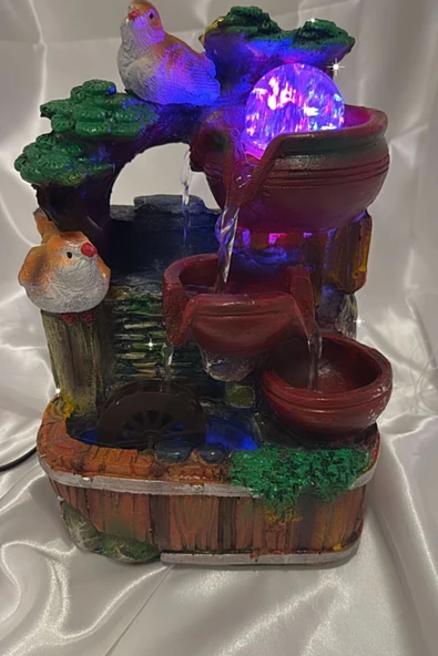 Su Şelalesi Doğa Kuşlu Feng Shui Akan Su Objesi Led Işık Lı - Resim 3