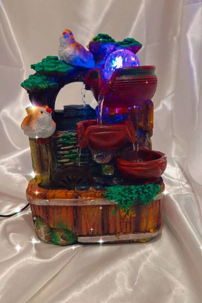 Su Şelalesi Doğa Kuşlu Feng Shui Akan Su Objesi Led Işık Lı ürün görseli