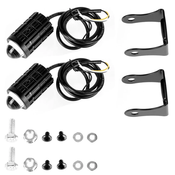 2 Adet Motosiklet Scooter  ATV Uyumlu Mercekli Sis Farı Sarı-Beyaz Çift Renk 12V 50W - 6