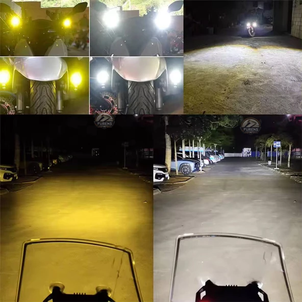 2 Adet Motosiklet Scooter  ATV Uyumlu Mercekli Sis Farı Sarı-Beyaz Çift Renk 12V 50W - 7