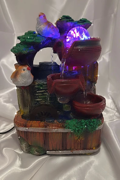 Su Şelalesi Doğa Kuşlu Feng Shui Akan Su Objesi Led Işık Lı - Resim 2