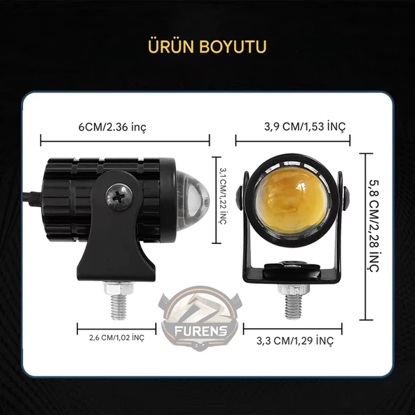 1 Adet Motosiklet Scooter  ATV Uyumlu Mercekli Sis Farı Sarı-Beyaz Çift Renk 12V 50W - 3