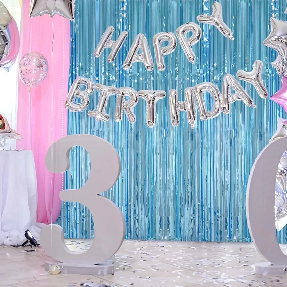 Açık Mavi Renk Ekstra Metalize Parlak Saçaklı Arka Fon Perde İthal A Kalite 1x2 Metre - Resim 4