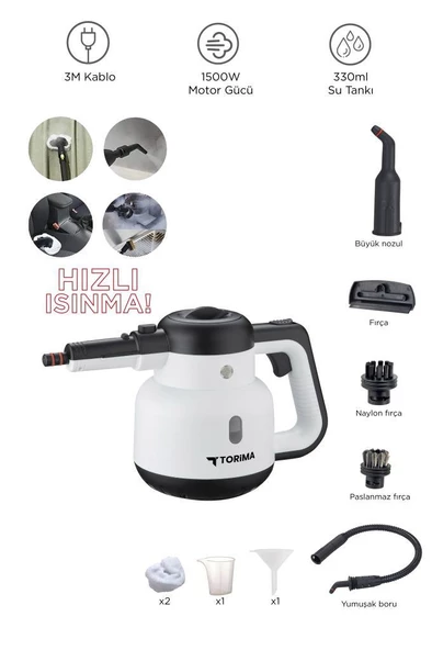 Torima CB902A - CB08C Paket Buharlı Temizleyiciler Ek Aparatlı Çok Amaçlı Ev Zemin, Araba Temizleme - 3