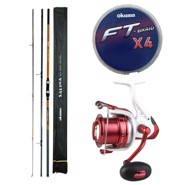 YekOutdoor Profesyonel Olta Seti Okuma Salina Surf 14' 420 cm 3 Parça Surf Kamışı&Okuma Wave X-6000 3+1BB Olta Makinesi