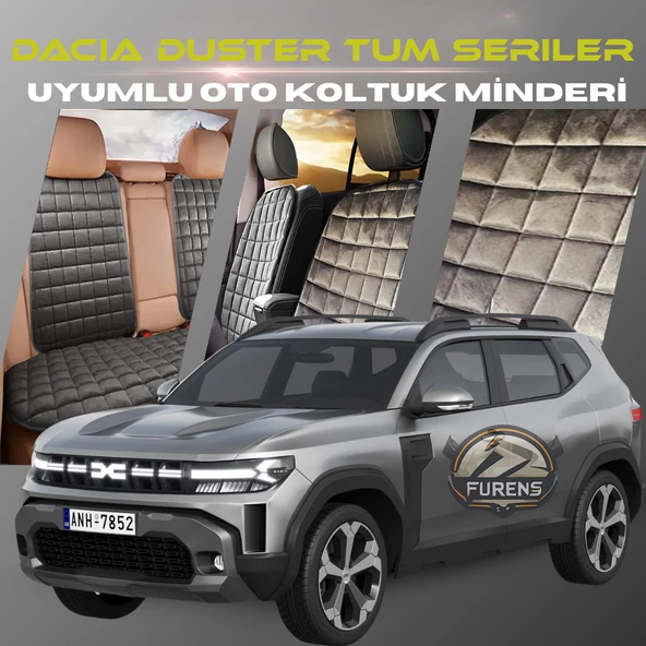 Dacia Duster Tum Seriler Uygun  Antrasit Renk Tay Tüyü Cepli & Terletmez Sırtlı Oto Koltuk Minder Seti - Koltuk Koruma Kılıfı (ÖN & ARKA TAM SET) ürün görseli 1