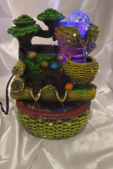 Su Şelalesi Doğa Çift Oluklu Sepet Feng Shui Akan Su Objesi Led Işık Lı - Resim 3