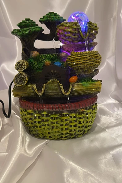 Su Şelalesi Doğa Çift Oluklu Sepet Feng Shui Akan Su Objesi Led Işık Lı - Resim 4