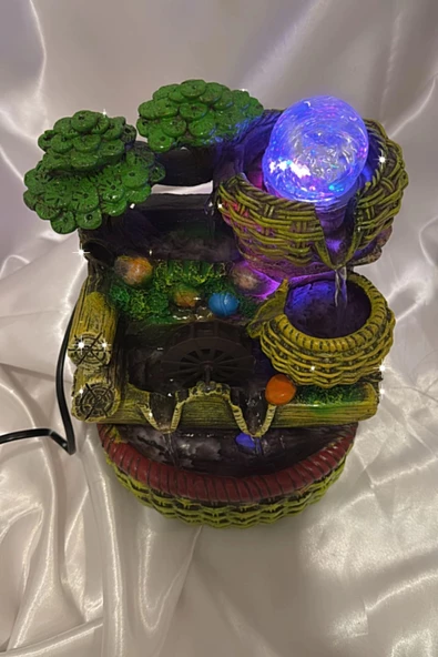 Su Şelalesi Doğa Çift Oluklu Sepet Feng Shui Akan Su Objesi Led Işık Lı - Resim 5