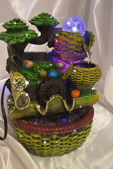 Su Şelalesi Doğa Çift Oluklu Sepet Feng Shui Akan Su Objesi Led Işık Lı ürün görseli