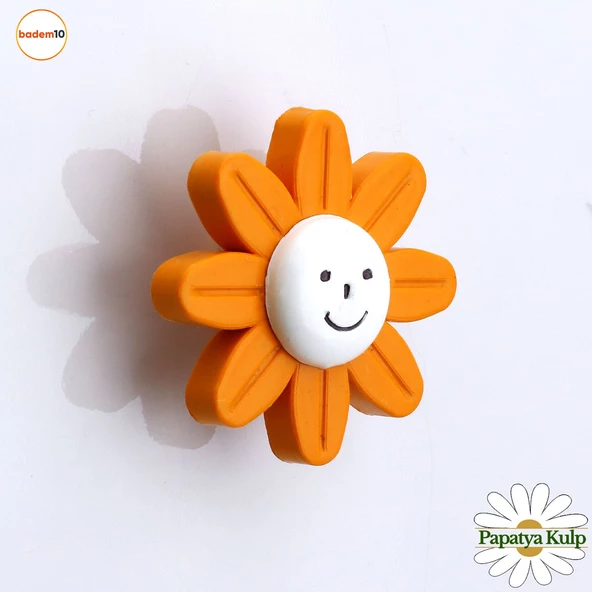 Mobilya Plastik Papatya Kulp Turuncu Çoçuk Odası Kız Erkek Dolap Kapak Kulpu Çekmece Kulbu 1 ADET - Resim 2