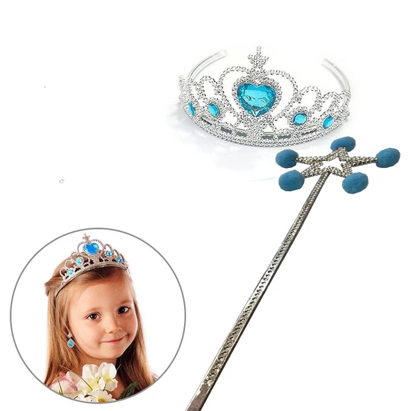 Nessiworld Mavi Ponponlu Karlar Ülkesi Elsa Asası ve Mavi Kalp Taşlı Elsa Tacı - 1