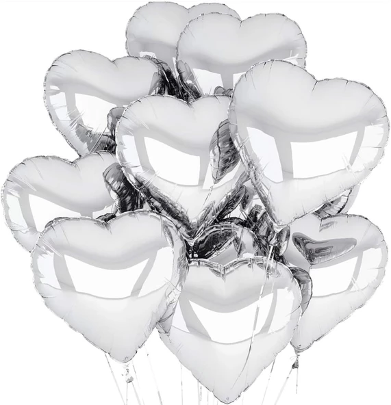 Nessiworld Metalize Parlak Gümüş Şekilli Kalp Uçan Balon Folyo 45 cm 10 Adet - 1