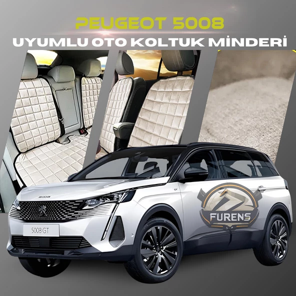 Peugeot 5008 Bej Renk Tay Tüyü Cepli & Terletmez Sırtlı Oto Koltuk Minder Seti - Koltuk Koruma Kılıfı (ÖN & ARKA TAM SET) ürün görseli 1
