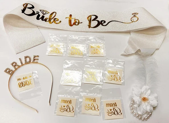 Nessiworld   Altın Renk Bride Partisi Taç Kuşak Dövme Bileklik Seti Full 13 Parça - 4