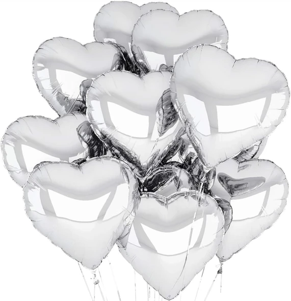 Nessiworld Metalize Parlak Gümüş Şekilli Kalp Uçan Balon Folyo 45 cm 10 Adet - 4