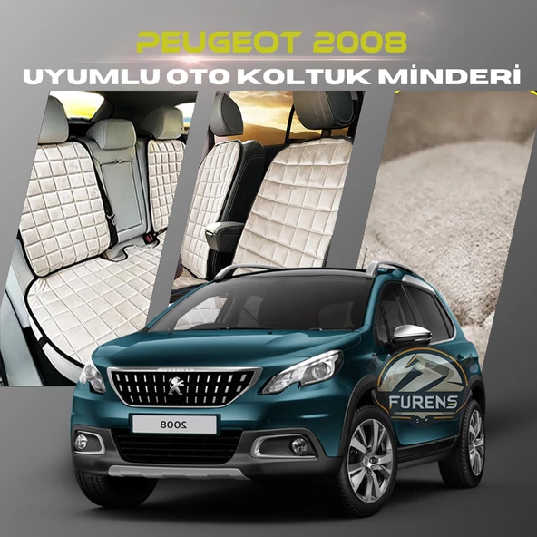 Peugeot 2008 Bej Renk Tay Tüyü Cepli & Terletmez Sırtlı Oto Koltuk Minder Seti - Koltuk Koruma Kılıfı (ÖN & ARKA TAM SET)