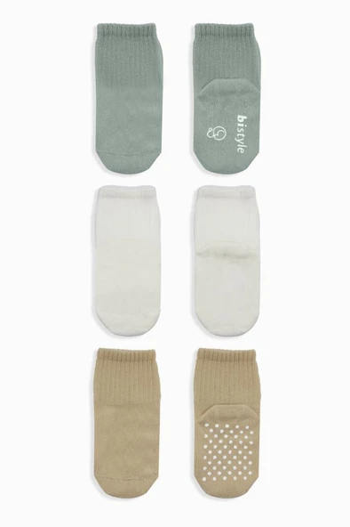 Nessiworld Bistyle Basic Kaymaz Penye Soket Çorap 3'Lü BS10106 Nil Ekru Bej - 6