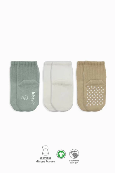 Nessiworld Bistyle Basic Kaymaz Penye Soket Çorap 3'Lü BS10106 Nil Ekru Bej - 2