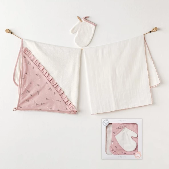 Nessiworld Andywawa AC25045 Puppy Gazelle 3'Lü Müslin Havlu Takım Pink