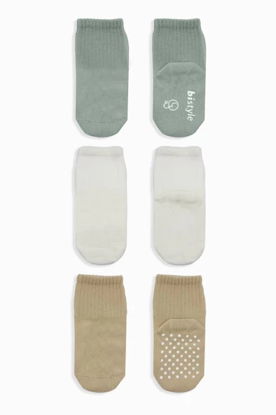 Nessiworld Bistyle Basic Kaymaz Penye Soket Çorap 3'Lü BS10106 Nil Ekru Bej