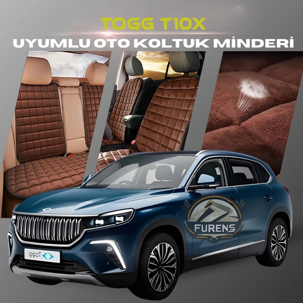 Togg T10X Kahverengi Renk Tay Tüyü Cepli & Terletmez Sırtlı Oto Koltuk Minder Seti - Koltuk Koruma Kılıfı (ÖN & ARKA TAM SET) ürün görseli 1