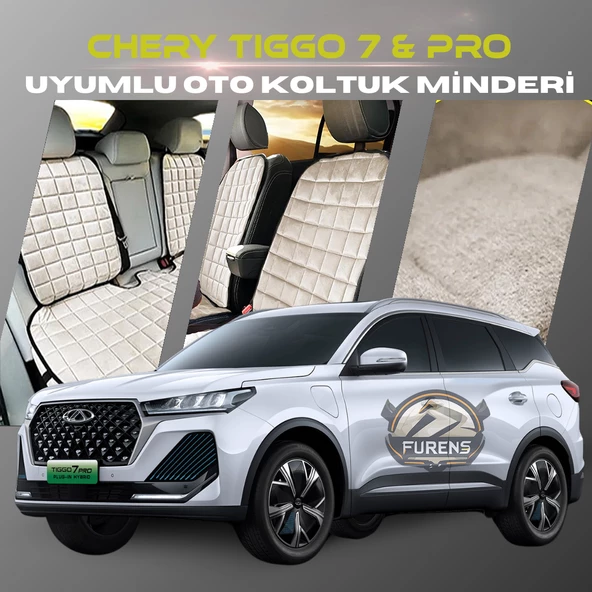 Chery Tiggo 7 Bej Renk Tay Tüyü Cepli & Terletmez Sırtlı Oto Koltuk Minder Seti - Koltuk Koruma Kılıfı (ÖN & ARKA TAM SET)